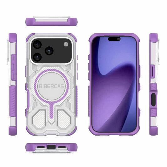 For iPhone 17 Pro BIBERCAS Transparent Color Series MagSafe Air Bag Shockproof Phone Case(Purple) by BIBERCAS