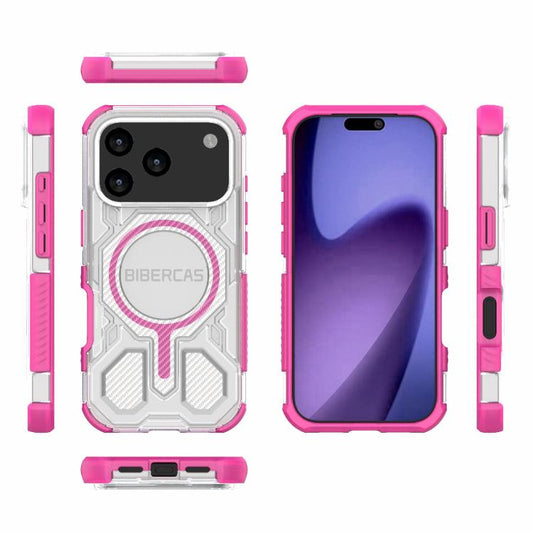 For iPhone 17 Pro BIBERCAS Transparent Color Series MagSafe Air Bag Shockproof Phone Case(Pink) by BIBERCAS