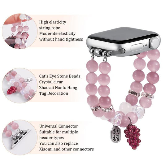 For Apple Watch 46mm / 49mm / 45mm / 44mm Cat Eyes Stone Beads Bracelet Watch Band(Grape Purple) by bashfashion