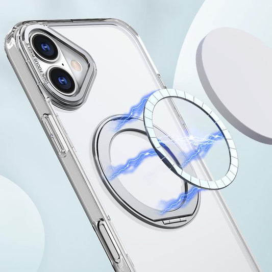 For iPhone 16 Plus kalebol MagSafe Metal Ring Holder Phone Case(Transparent) by Kalebol