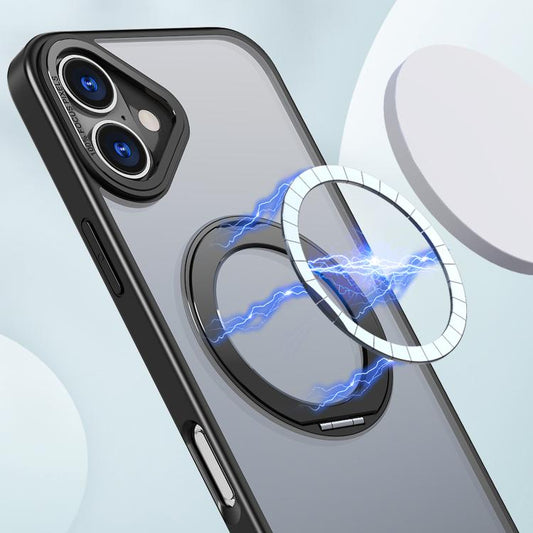 For iPhone 16 kalebol MagSafe Metal Ring Holder Phone Case(Black) by Kalebol