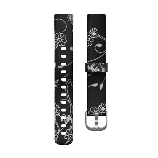 xDfind Silver Buckle Painting Silicone Watch Band For Fitbit Luxe, Size:L(Black Flower) by xDfind