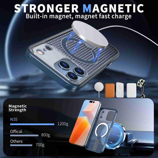 For iPhone 17 Pro kalebol Honeycomb Cooling MagSafe Holder Phone Case(Blue) by Kalebol