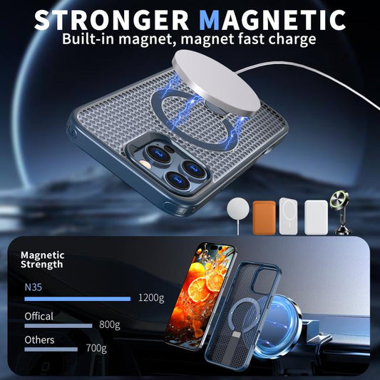 For iPhone 16 kalebol Honeycomb Cooling MagSafe Holder Phone Case(Blue) by Kalebol