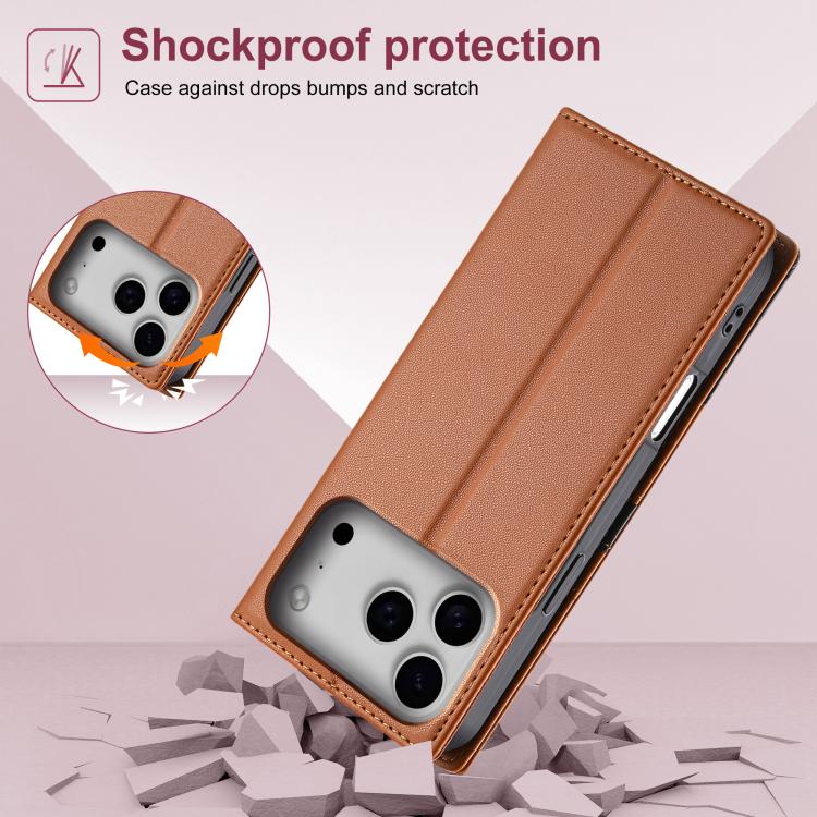 For iPhone 17 Pro Max N.BEKUS P3 RFID Stitching Magnetic Flip Leather Phone Case(Brown) by N.BEKUS