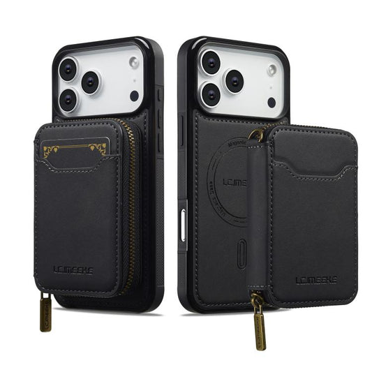 For iPhone 17 Pro Max LC.IMEEKE L6 Series Zipper Card Bag MagSafe Magnetic Phone Case(Black) by LC.IMEEKE