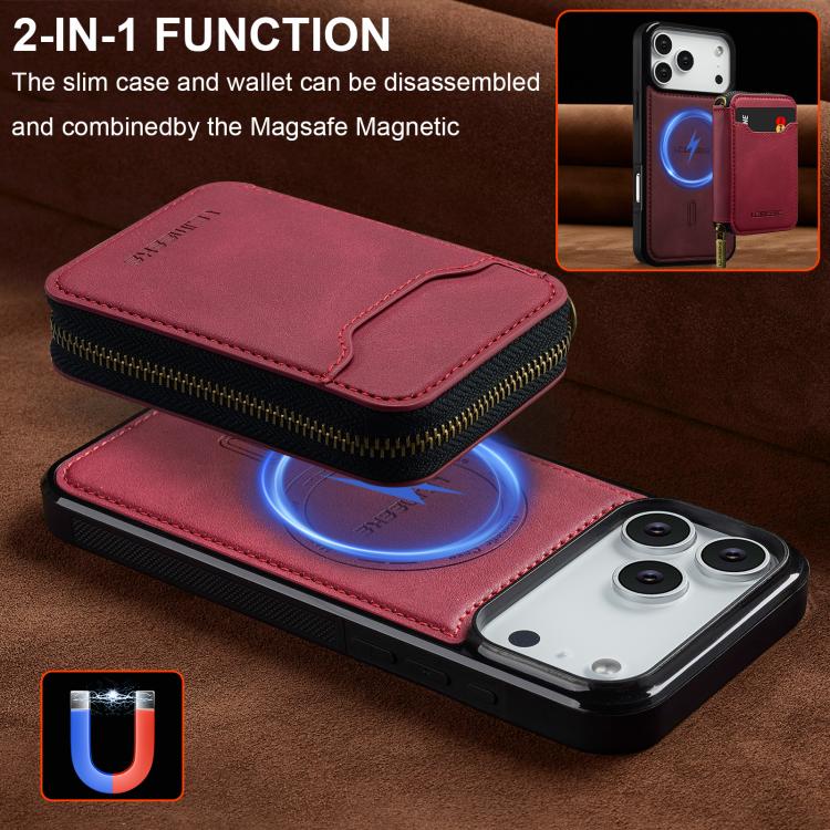 For iPhone 17 Pro LC.IMEEKE L6 Series Zipper Card Bag MagSafe Magnetic Phone Case(Red) by LC.IMEEKE