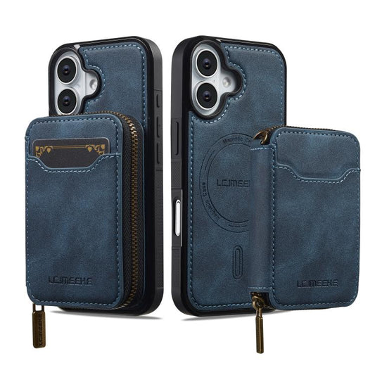 For iPhone 17 LC.IMEEKE L6 Series Zipper Card Bag MagSafe Magnetic Phone Case(Blue) by LC.IMEEKE