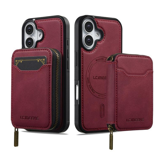 For iPhone 17 LC.IMEEKE L6 Series Zipper Card Bag MagSafe Magnetic Phone Case(Red) by LC.IMEEKE