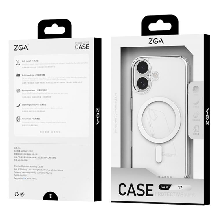 For iPhone 17 Pro Max ZGA Magsafe Metal Buttons Clear PC Hybrid TPU Phone Case(Transparent) by ZGA