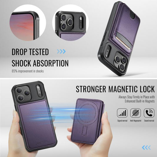 For iPhone 17 Pro Max JEEHOOD J10 Flip Card Bag MagSafe Split RFID Leather Phone Case(Purple) by JEEHOOD