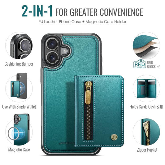 For iPhone 17 JEEHOOD J12 Exquisite RFID MagSafe Zipper Card Bag Phone Case(Green) by JEEHOOD