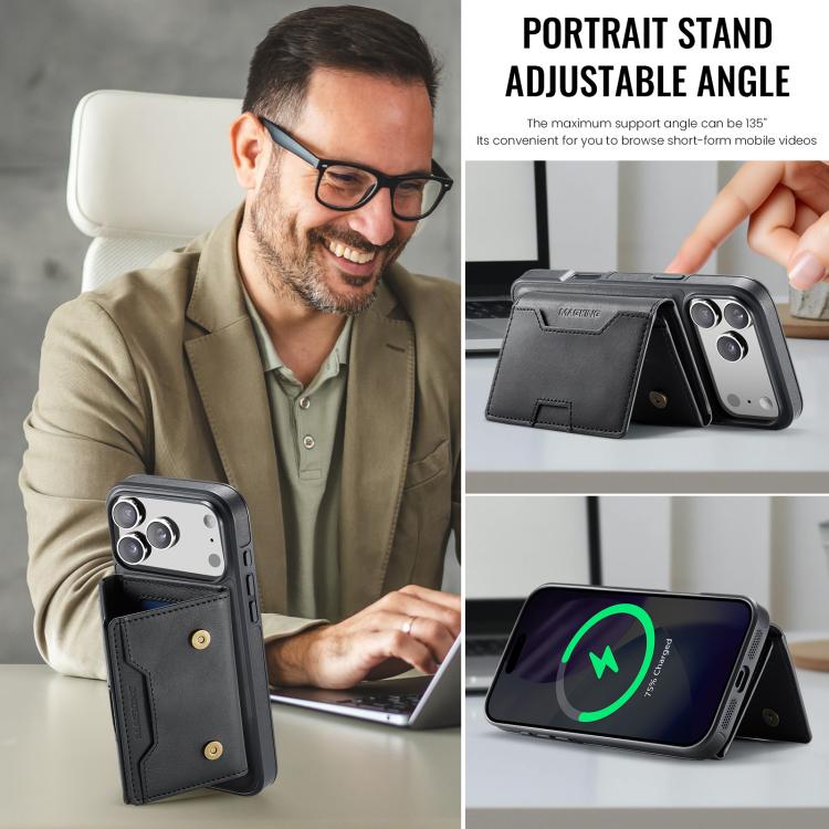 For iPhone 17 Pro Max MAGKING K4 Series MagSafe RFID Tri-fold Card Bag Detachable Phone Case(Black) by MAGKING