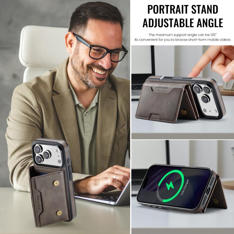 For iPhone 17 Pro MAGKING K4 Series MagSafe RFID Tri-fold Card Bag Detachable Phone Case(Coffee) by MAGKING