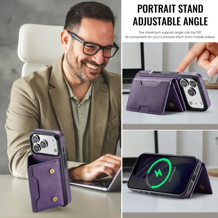 For iPhone 17 Pro MAGKING K4 Series MagSafe RFID Tri-fold Card Bag Detachable Phone Case(Purple) by MAGKING