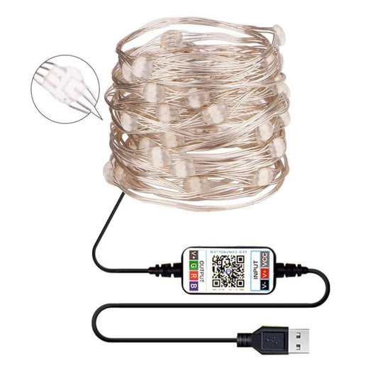 RGB USB LED Copper Wire Light String Holiday Decoration Light String Bluetooth Mobile APP Control, Length:15m 150 LED by bashfashion