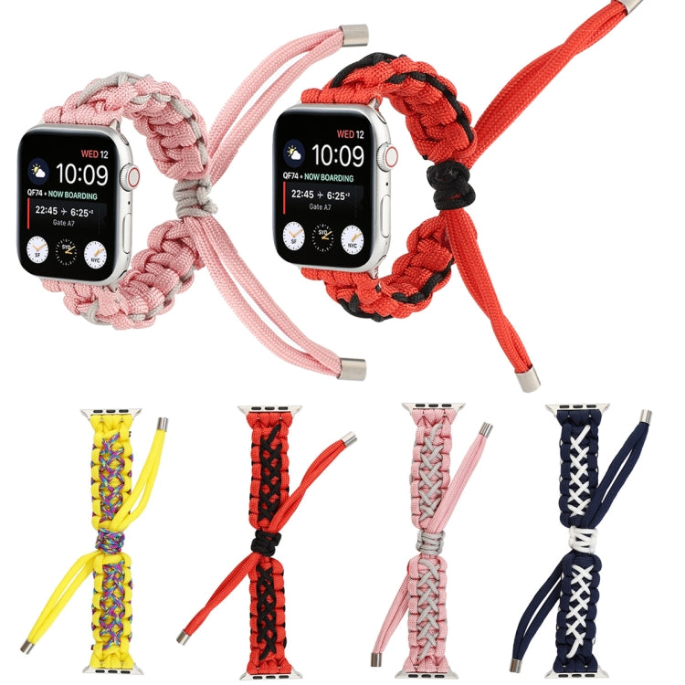 Braided Umbrella Cord Strap For Apple Series 7 45mm / 6 & SE & 5 & 4 44mm / 3 & 2 & 1 42mm(Black Red) by bashfashion