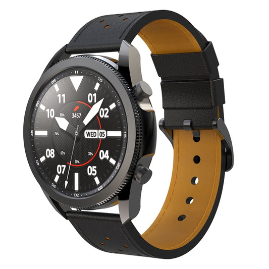 For Samsung Galaxy Watch 3 45mm Round Hole Line Leather Watch Band(Black Leather Line Orange Point) by bashfashion