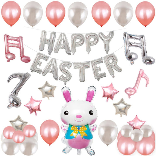 Happy Easter Rabbit Pattern Easter Holiday Alphabetic Ornament Balloons(Silver) by bashfashion
