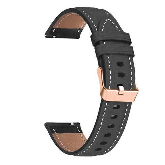 For Garmin Forerunner 265S / 255S / Venu 2S 18mm Rose Gold Buckle Genuine Leather Watch Band (Black) by bashfashion