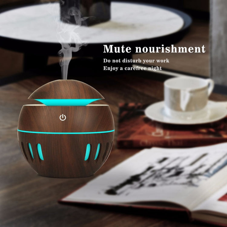 Wood Grain USB Hollowed-out Humidifier Seven Color Aromatherapy Lamp Automatic Alcohol Sprayer with Remote Control(Dark Brown-3) by bashfashion