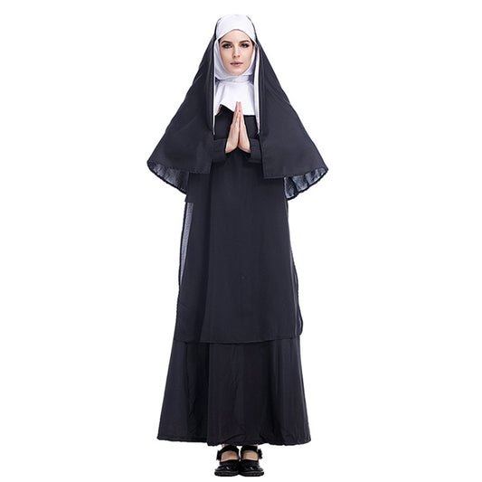Halloween Costume Women Nun Missionary Cosplay Clothing, Size:L, Bust:108cm, Dress Length:144cm, Shoulder Width:40cm by bashfashion