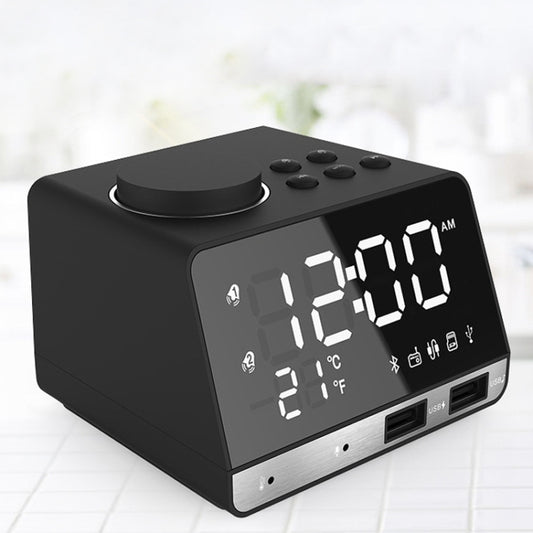 K11 Bluetooth Alarm Clock Speaker Creative Digital Music Clock Display Radio with Dual USB Interface, Support U Disk / TF Card / FM / AUX, UK Plug(Black) by bashfashion