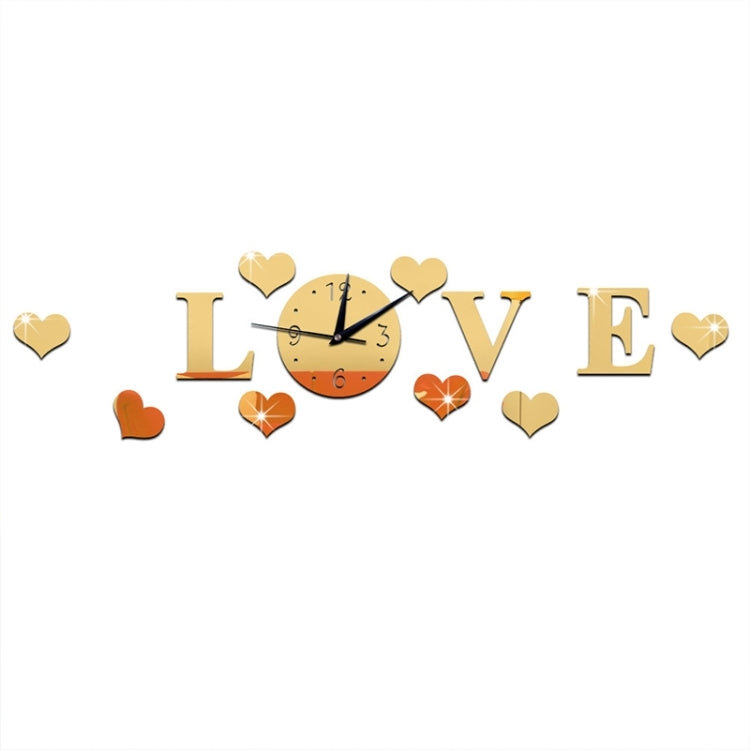 Creative LOVE Clock Acrylic Mirror DIY Wall Sticker(Gold) by bashfashion