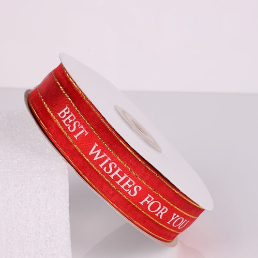 English Letter Colored Printed Ribbons Phnom Penh Gift Bouquet Ribbons Bowknot Flowers Packaging Ribands , Size: 45m x 2.5cm(Red) by bashfashion