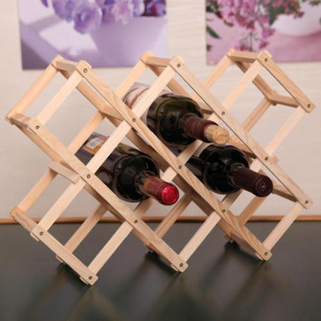 6 Bottles Racks Foldable Wine Stand Wooden Wine Holder Kitchen Bar Display Shelf(Carbon Baking) by bashfashion