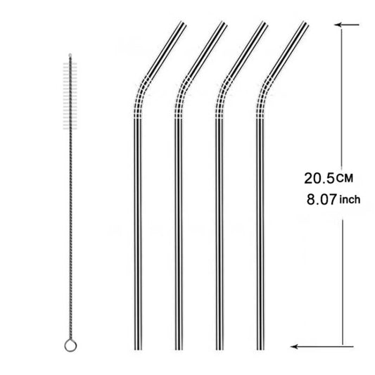 5pcs Reusable Stainless Steel Bent Drinking Straw + Cleaner Brush Set Kit, 215*6mm(Silver) by bashfashion