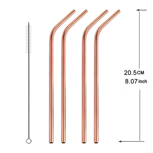 5pcs Reusable Stainless Steel Bent Drinking Straw + Cleaner Brush Set Kit, 215*8mm(Rose Gold) by bashfashion