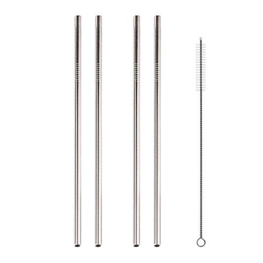 5pcs Reusable Stainless Steel Straight Drinking Straw + Cleaner Brush Set Kit, 215*8mm(Silver) by bashfashion