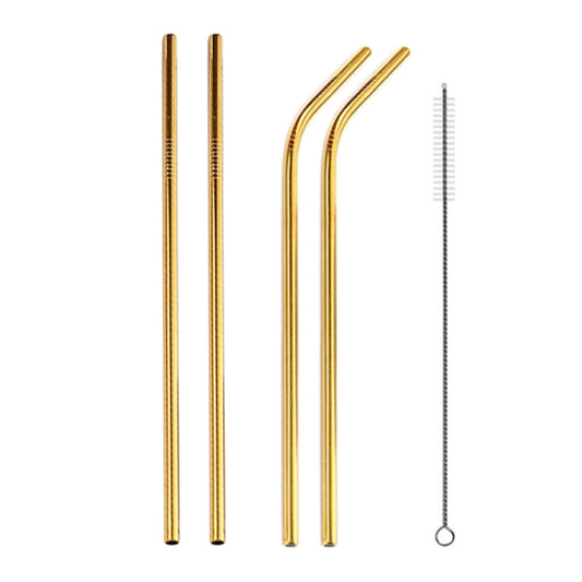 4pcs Reusable Stainless Steel Drinking Straw + Cleaner Brush Set Kit, 215*8mm(Gold) by bashfashion