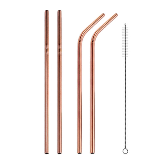 4pcs Reusable Stainless Steel Drinking Straw + Cleaner Brush Set Kit, 215*8mm(Rose Gold) by bashfashion