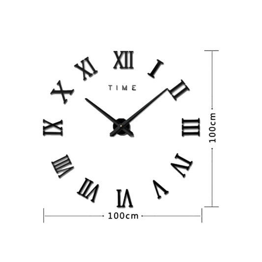 Bedroom Home Decoration Frameless Roman Numeral Large DIY Wall Sticker Mute Clock, Size: 100*100cm(Black) by bashfashion