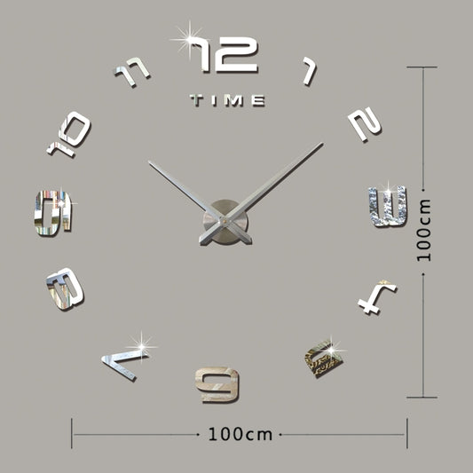 Bedroom Home Office Decoration Modern Frameless Large Number DIY 3D Mirror Wall Sticker Quiet Clock, Size: 100*100cm(Silver) by bashfashion