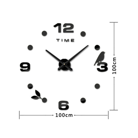 Bedroom Home Office Decoration Frameless Large Size DIY 3D Mirror Surface Wall Stickers Quiet Clock, Size: 100*100cm(Black) by bashfashion