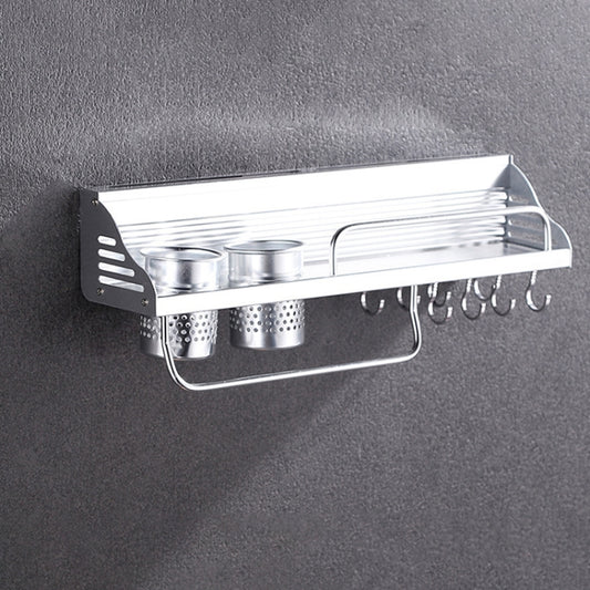 50cm 2 Cups 8 Hooks Multi-function Kitchen Punching-free Wall-mounted Aluminum Edge Condiment Holder Storage Rack by bashfashion