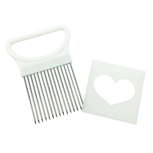 Stainless Steel Vegetable Onion Cutter Holder Meat Needle Kitchen Tools(White) by bashfashion