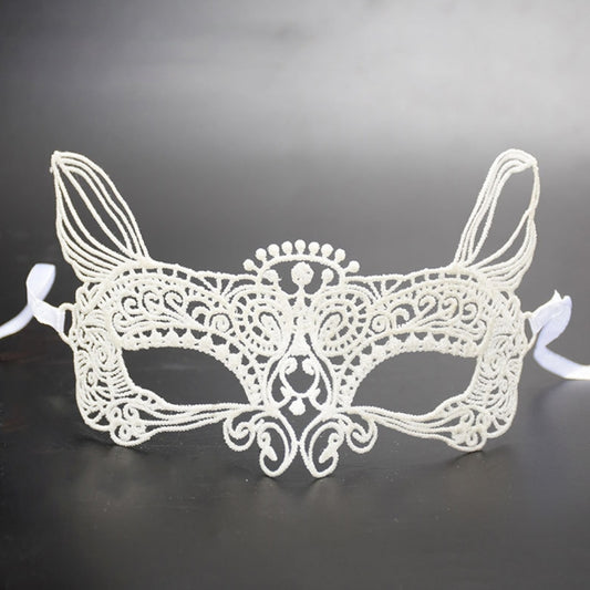 Halloween Masquerade Party Dance Sexy Lady Lace Cat King Mask(White) by bashfashion