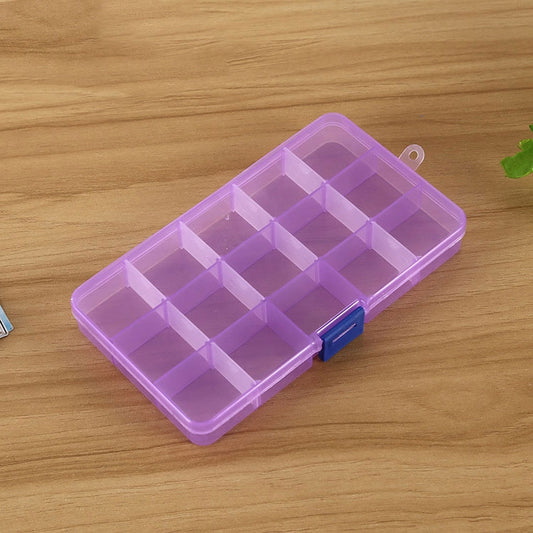 Removable Grid Plastic 15 Slots Box Organizer for Jewelry Earring Fishing Hook Small Accessories(Purple+Blue) by bashfashion