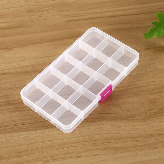 Removable Grid Plastic 15 Slots Box Organizer for Jewelry Earring Fishing Hook Small Accessories(White+Pink) by bashfashion