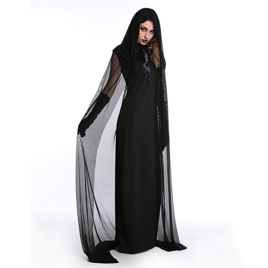 Halloween Costume Night Wandering Soul Ghost Dress Witch Dress Nightclub Rave Party Service, Size:XXS, Bust: 68cm, Clothes Long: 97cm, Cloak Length:150cm by bashfashion