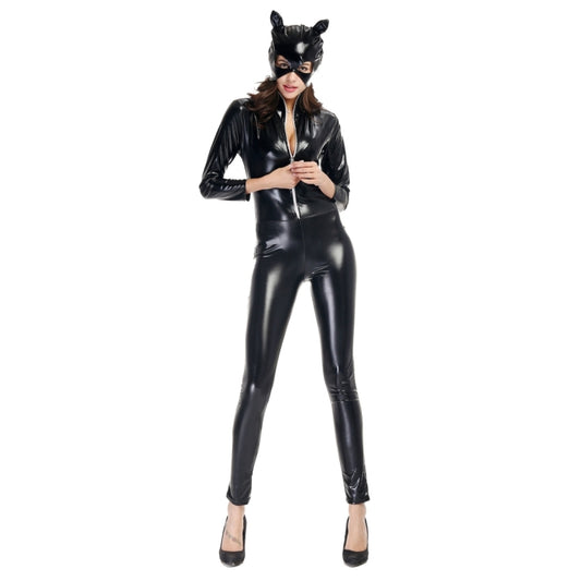 Halloween Costume Patent Leather Cat Girl Neutral Sexy Motorcycle Clothing Stage Performance Cosplay Clothing, Size:XXL, Bust: 94-98cm, Waistline:80-84cm, Clothes Long:145cm by bashfashion