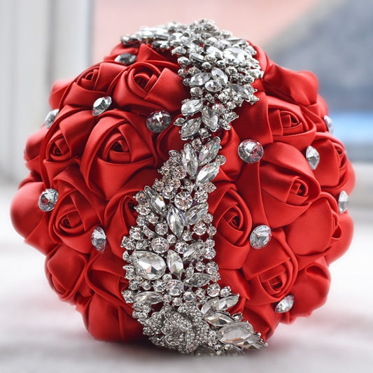 Wedding Holding Flowers Bridal Bouquet Accessories Bridesmaid Rhinestone Party Wedding Decoration Supplies(Red) by bashfashion