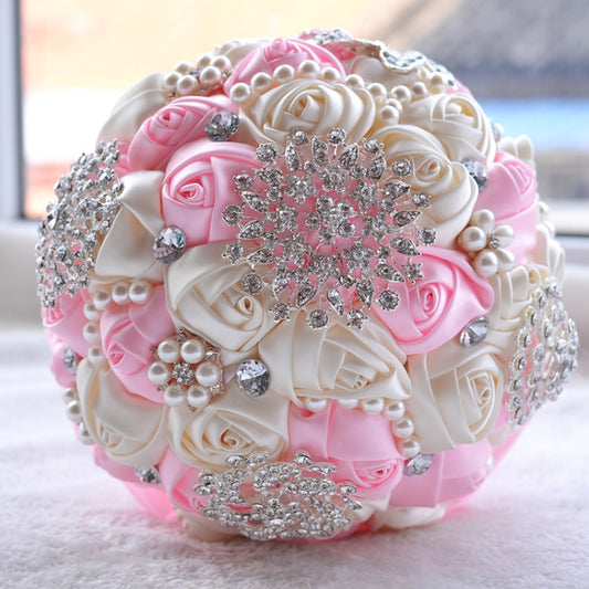 Wedding Holding Pearl Diamond Flowers Bridal Bouquet Accessories Bridesmaid Rhinestone Party Wedding Decoration Supplies, Diameter: 20cm(Pink) by bashfashion