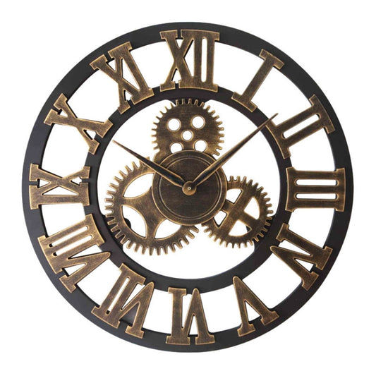 Retro Wooden Round Single-sided Gear Clock Rome Number Wall Clock, Diameter: 35cm(Gold) by bashfashion