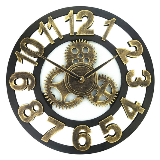 Retro Wooden Round Single-sided Gear Clock Number Wall Clock, Diameter: 58cm (Gold) by bashfashion