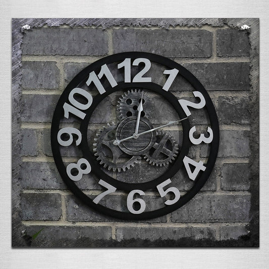 Originality American Industrial Style Wood Vintage Old Gear Wall Clock (Silver) by bashfashion